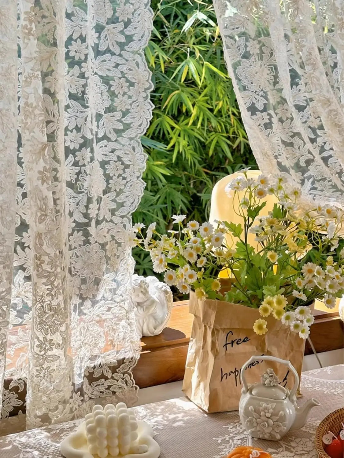 2 Pcs White Tulle Lace Embroidered Sheer Curtains for Living Room Bedroom Dining Retro Luxury Decor Door Kitchen Short Curtain