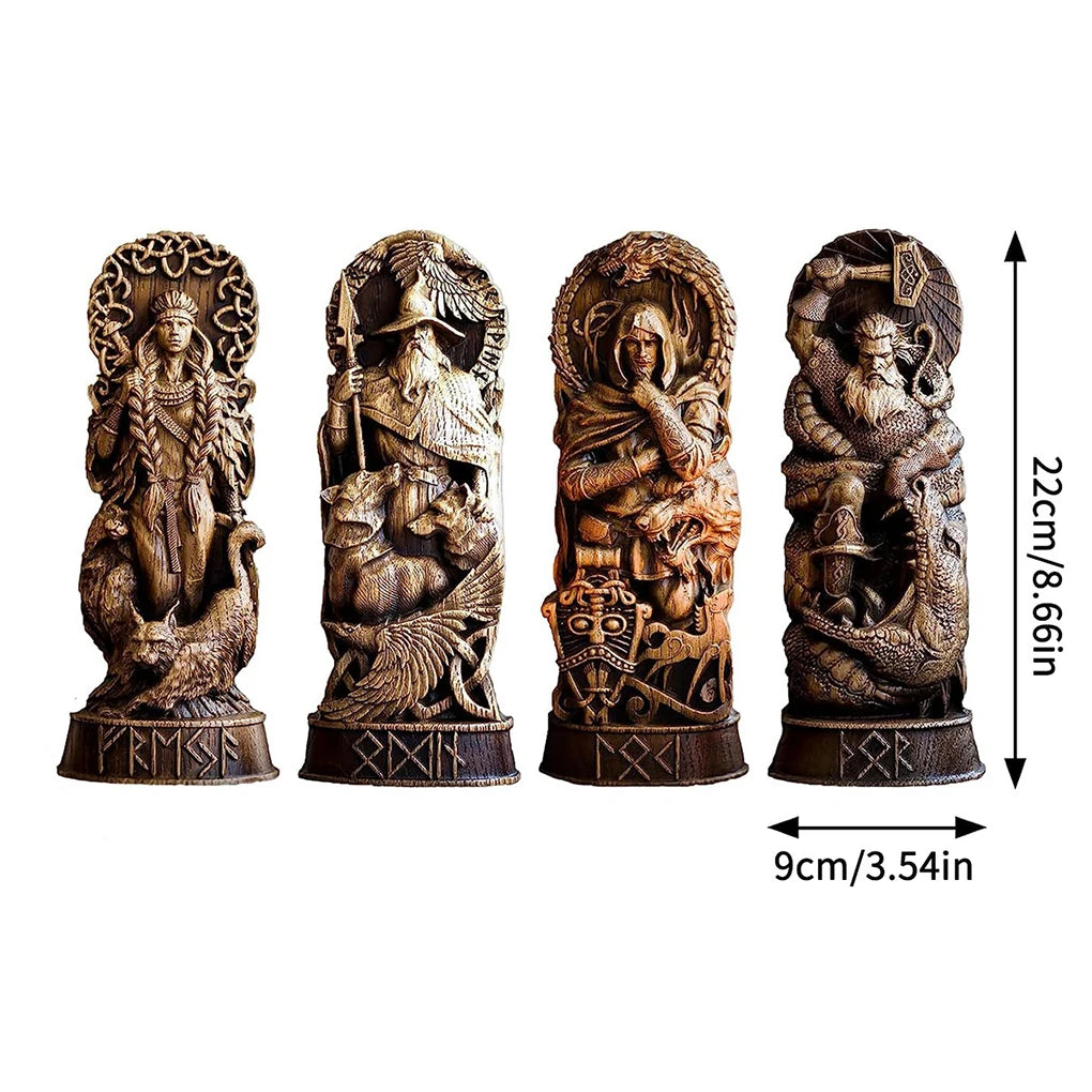 4 Pieces Set Gift Choice Norse Gods Sculpture Ornament Resin Materials Elegant Decoration Unique Style