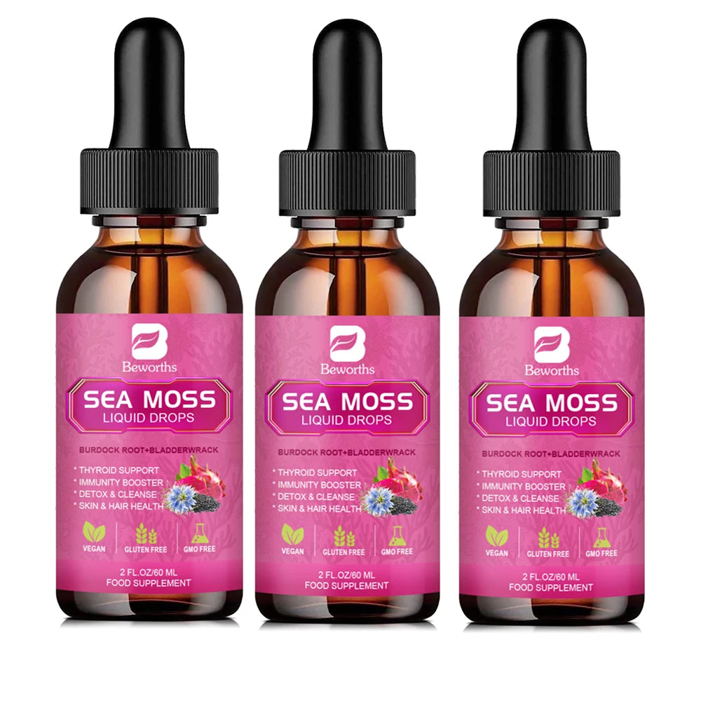 Beworths 3000mg Seamoss Liquid Drops Organic Black Seed Oil Burdock Root Bladder Immunity Hair Skin Digestion Health 60ml
