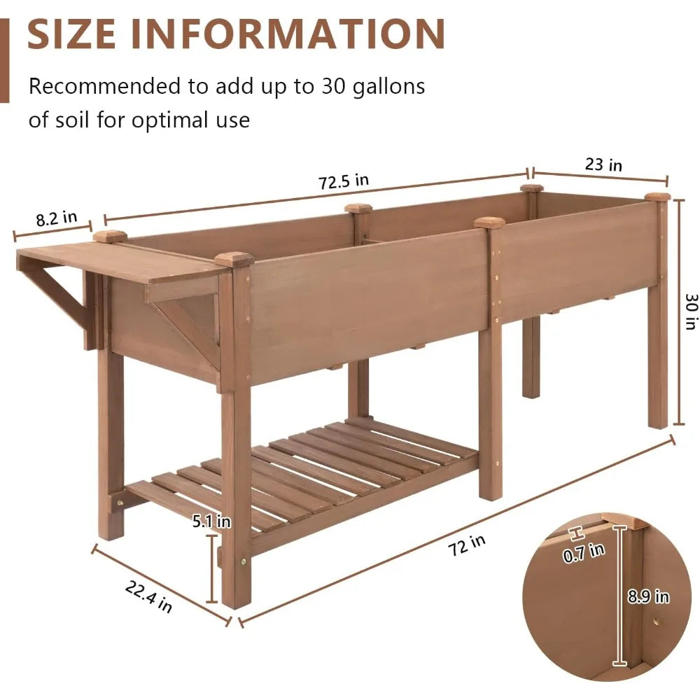Raised Garden Bed with Legs Outdoor Elevated Garden Box with Storage Shelf and Protective Liner for Backyard Patio Balcony 80x23x30 Inches