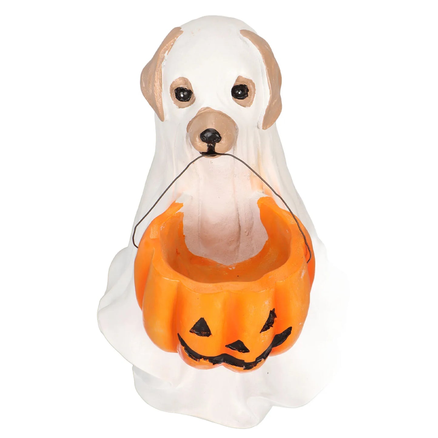 Halloween Ghost Dog Statue Resin Pumpkin Dog Ornament Cute Spooky Ghost Dog Figurine for Indoor Outdoor Pumpkin Dog Figurine