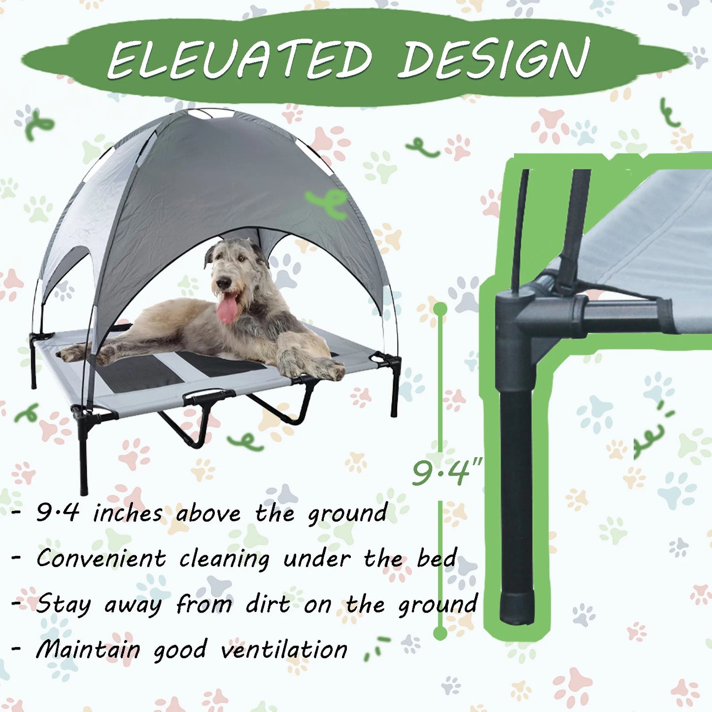 Dog Bed With Canopy Anti Scratch Oxford Fabric Portable Elevated Cot For Summer Indoor Outdoor Use