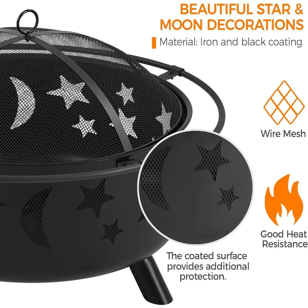 30 Inch Wood Burning Fire Pit With Spark Screen And Poker