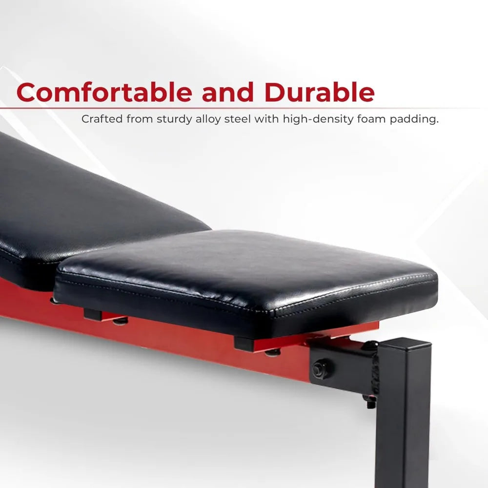 Sunny Health and Fitness Compact Premium Incline Bench Press Bar Rack Set with Optional Leg Extension Developer and Preacher Curl
