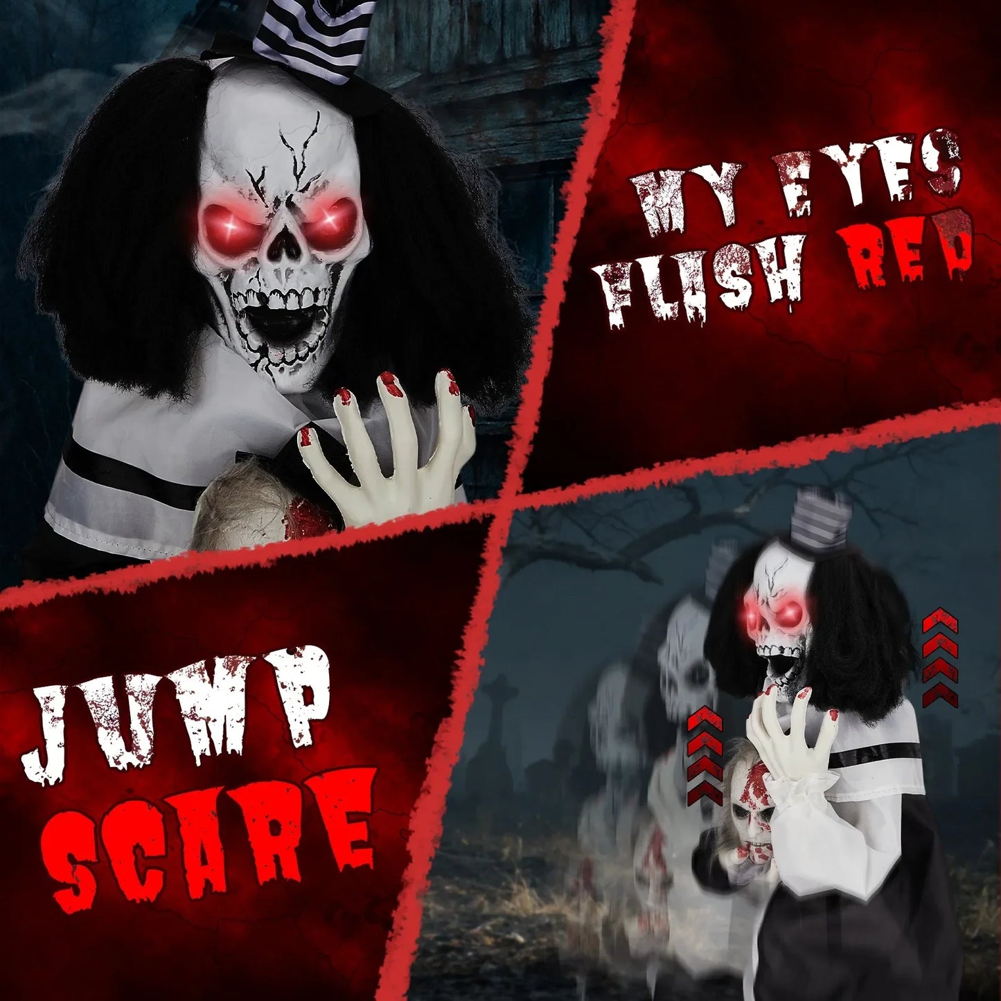 Horror Halloween Decor 1.8ft Scary Clown Creepy Sound Prop