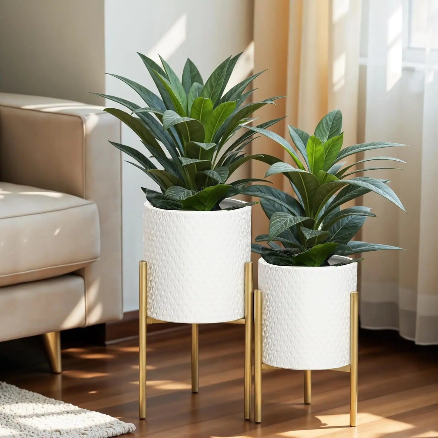 Planters for Indoor Plants Set of 2 White Planter with Gold Metal Stand Luxury Flower Pots
