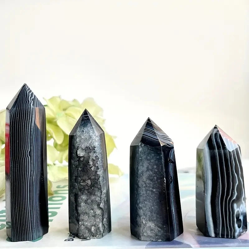 Natural Black Agate Crystal Tower for Home Decor and Gifts