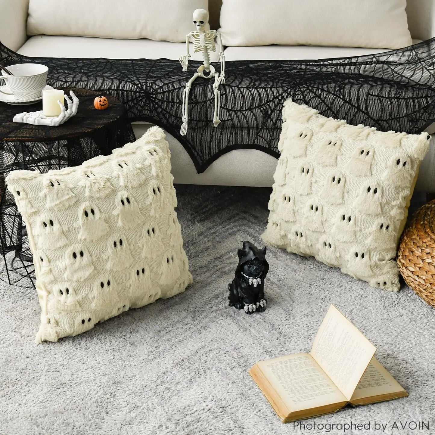 Colorlife Halloween Ghost Beige Throw Pillow Covers 2 16x16