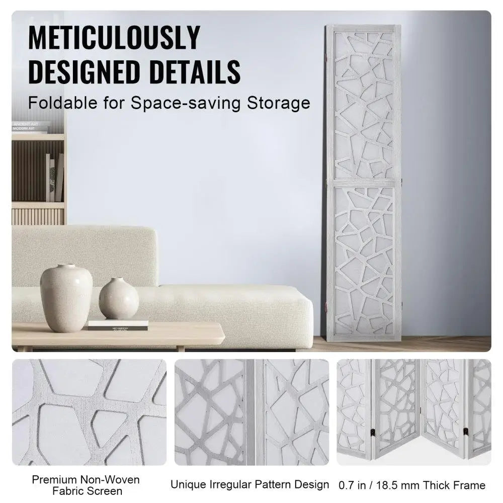 4 Panel Wood Folding Screen Carved Room Divider For Home