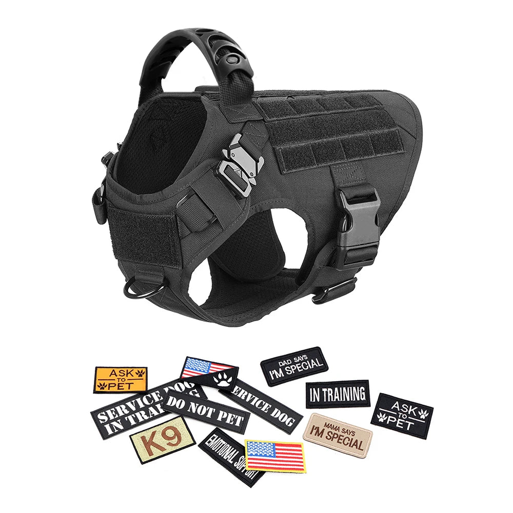 Military Large Dog Harness with Collar Leash Bags and Patches Set for Pet Malinois Training Vests Tactical Dog Accessories