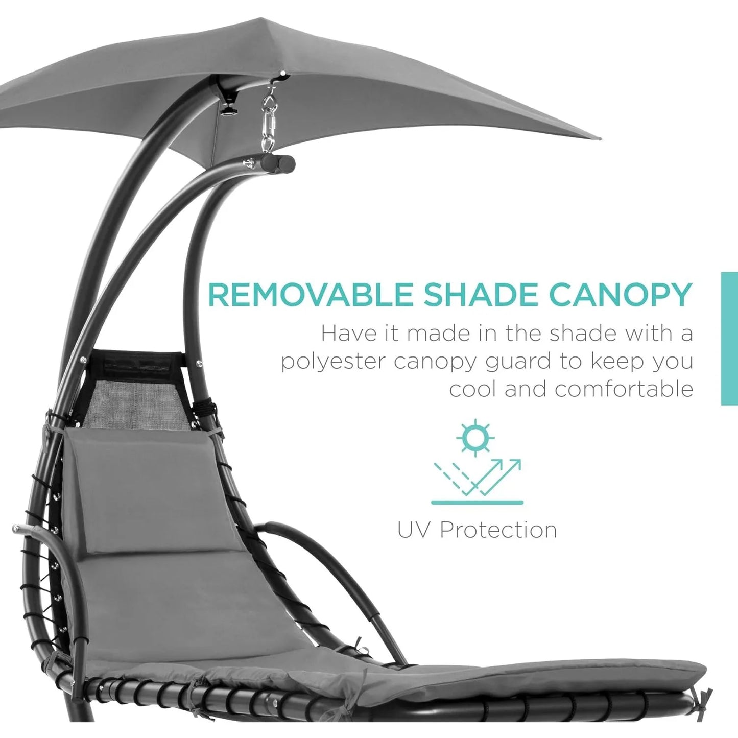 Outdoor Hanging Curved Steel Chaise Lounge Swing Canopy Gray
