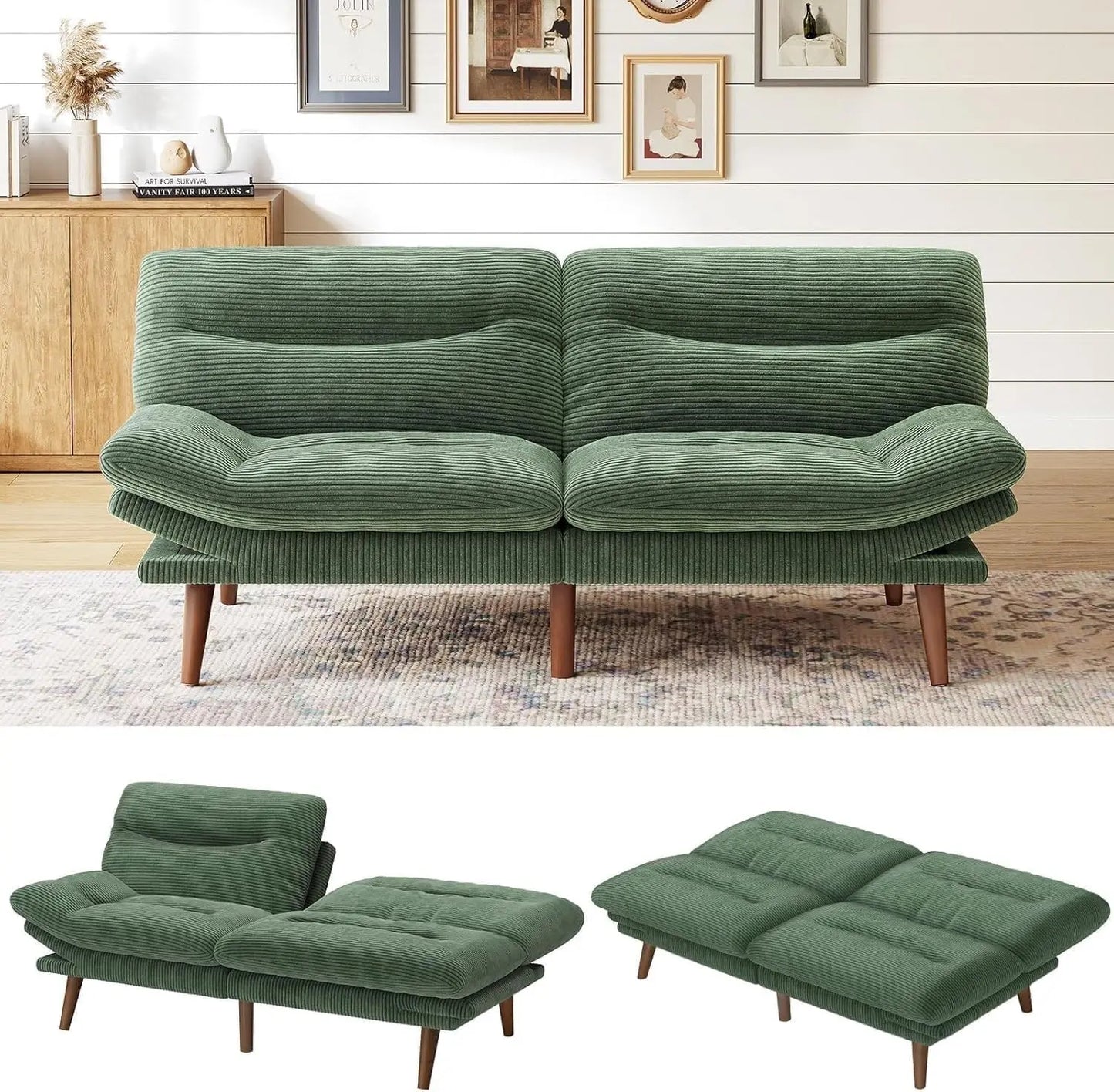 Convertible Futon Sofa Bed With Adjustable Backrest
