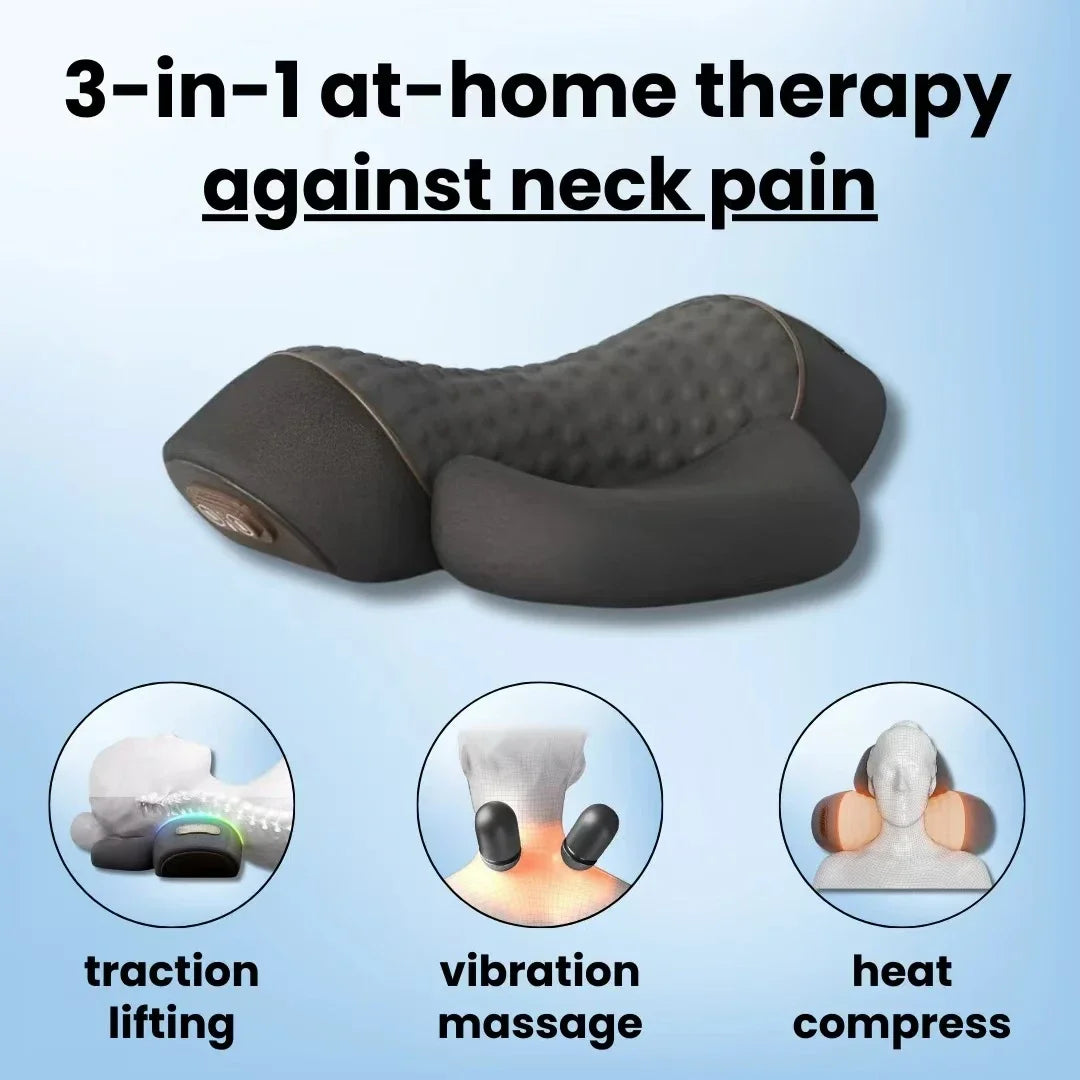 Cosseal 3 in 1 Neck Massager Cervical Pillow with Hot Compress Vibration Massage and Neck Traction Relaxation Support