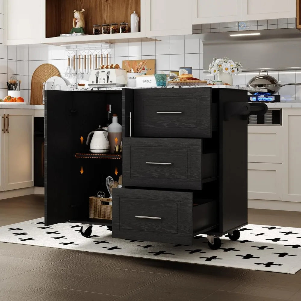 Rolling Kitchen Island With Marble Top And Storage Cart