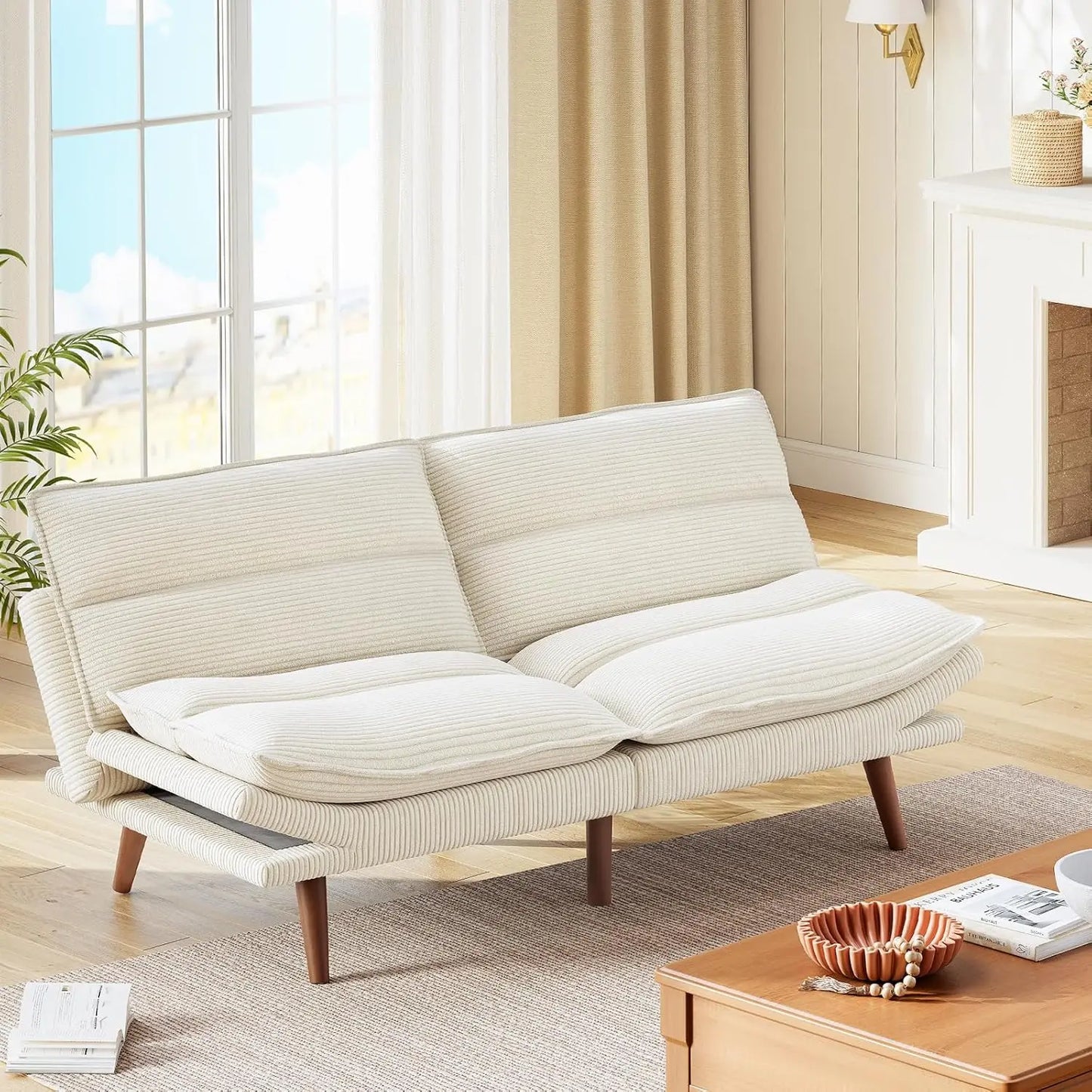 Convertible Futon Sofa Bed With Adjustable Backrest
