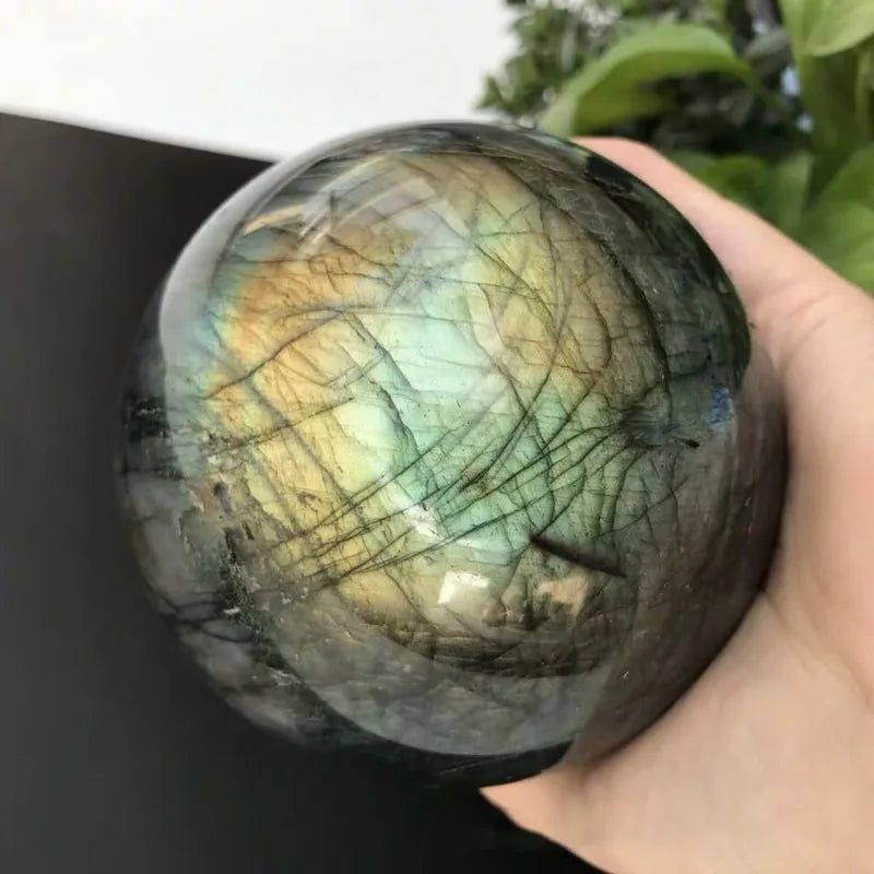 Natural Orange Moonstone Crystal Ball Polished Decorative Sphere with Wood Stand Healing Crystals