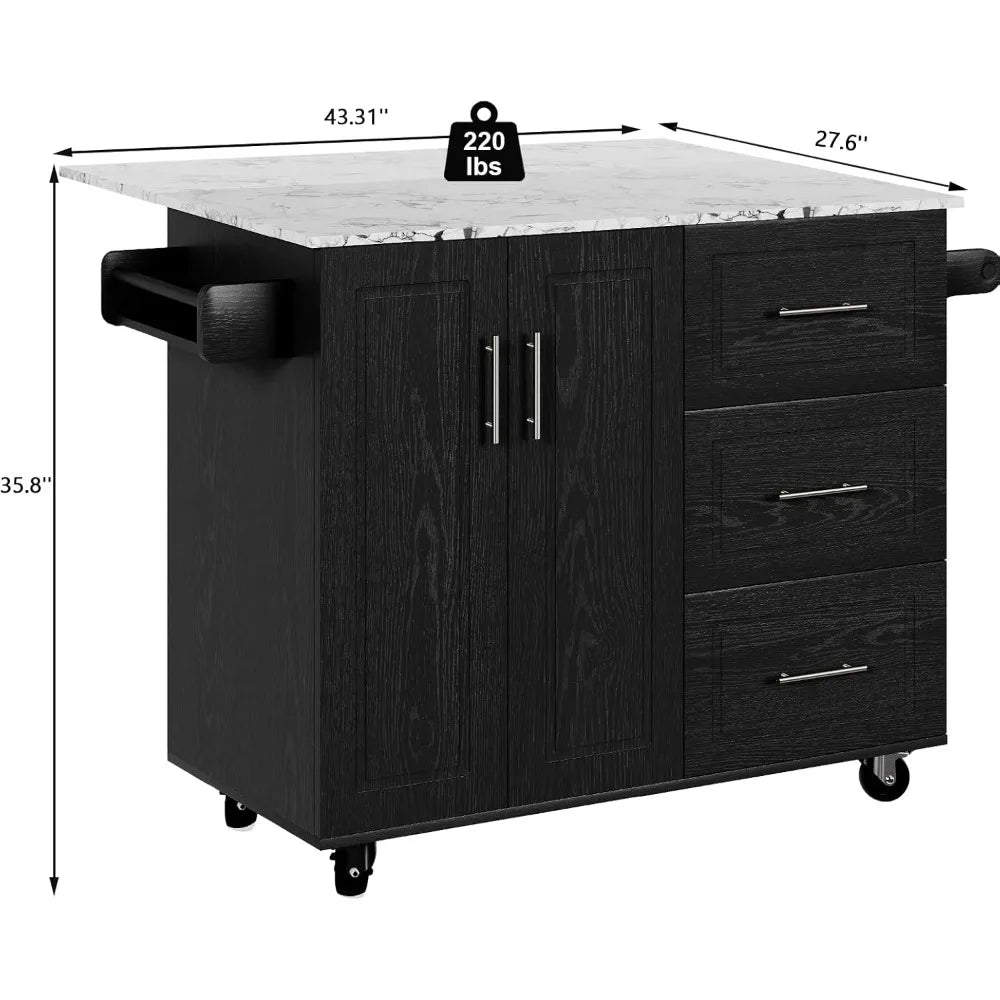 Rolling Kitchen Island With Marble Top And Storage Cart