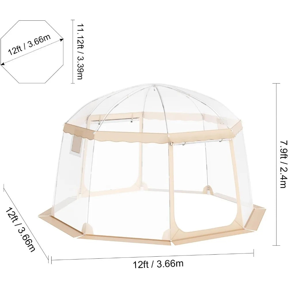 Upgraded Pop Up Bubble Tent for 8 to 10 People - Simple Assembly Required - 12 by 11.1 Feet Outdoor Clear Bubble Dome - Weatherproof Camping Tent
