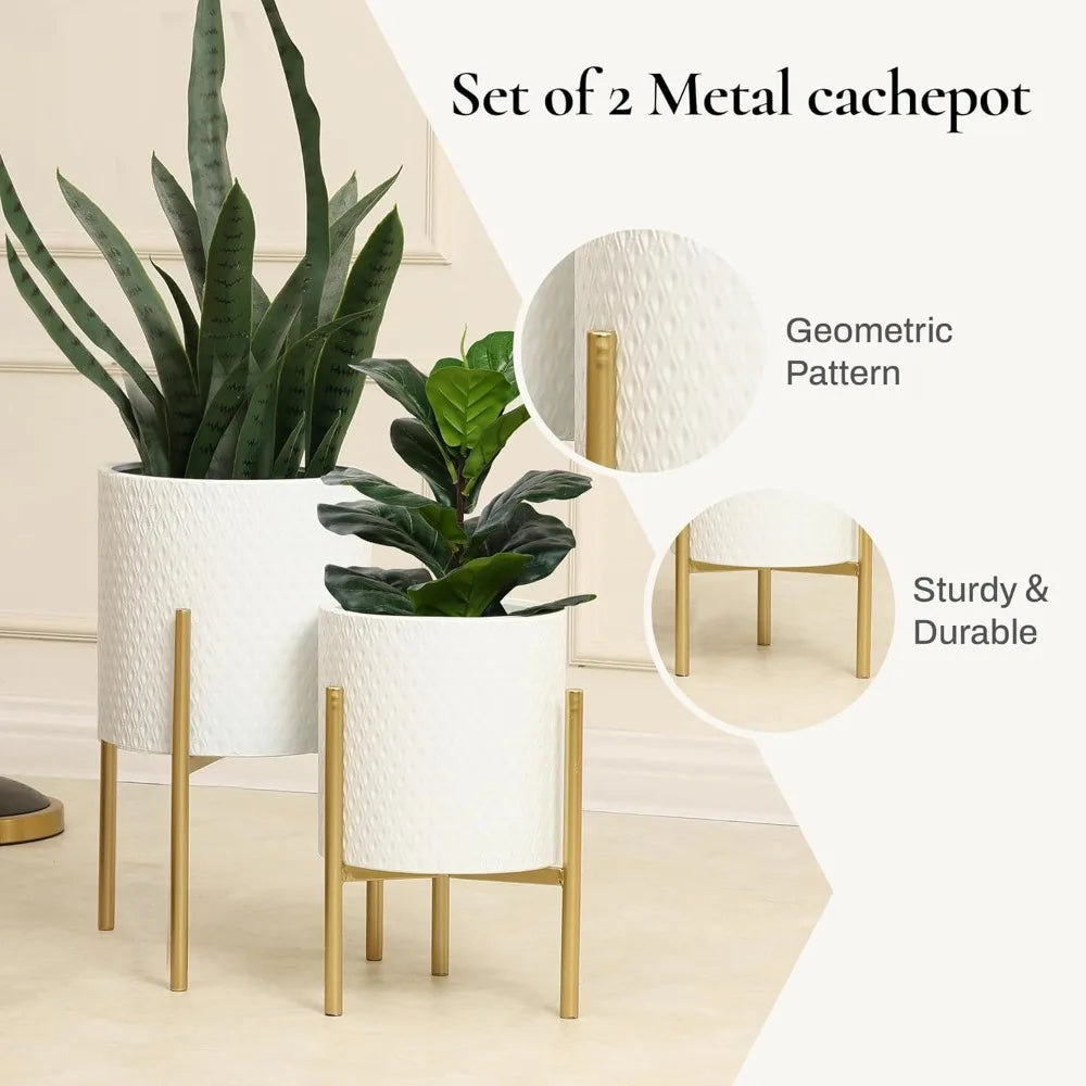 Planters for Indoor Plants Set of 2 White Planter with Gold Metal Stand Luxury Flower Pots