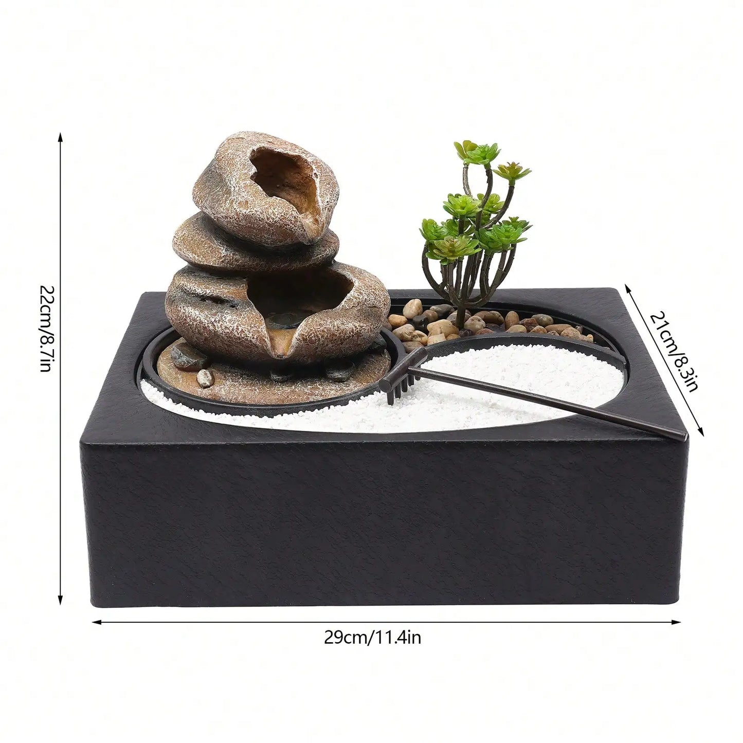 11.4x8.3x8.7 Inch Tabletop Fountain With LED Light Waterfall Zen Meditation Desktop Resin Rockery Water Fountain Bonsai Decor Gift
