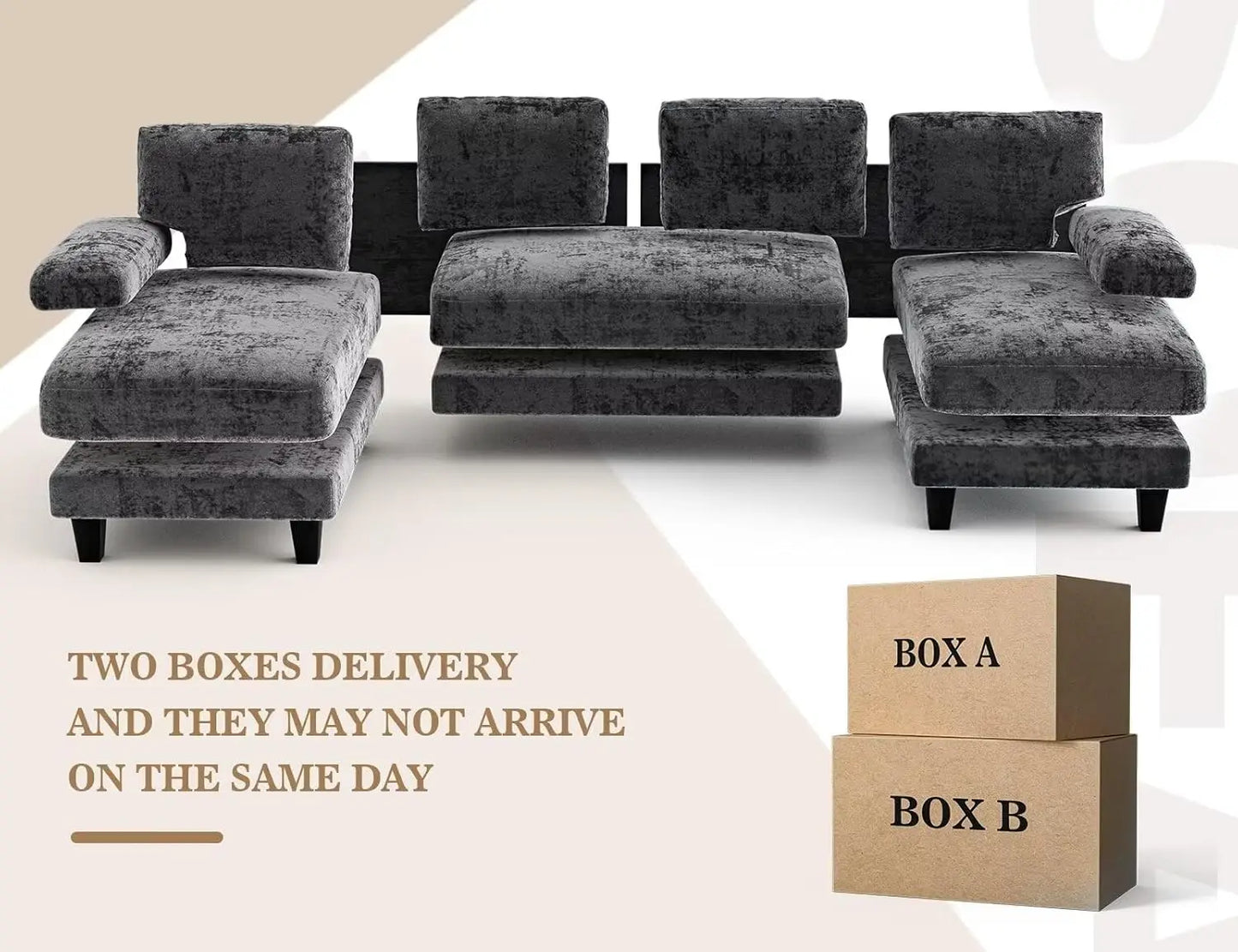 Gray U Shaped Sectional Sofa 111 Inch Modular Double Chaise
