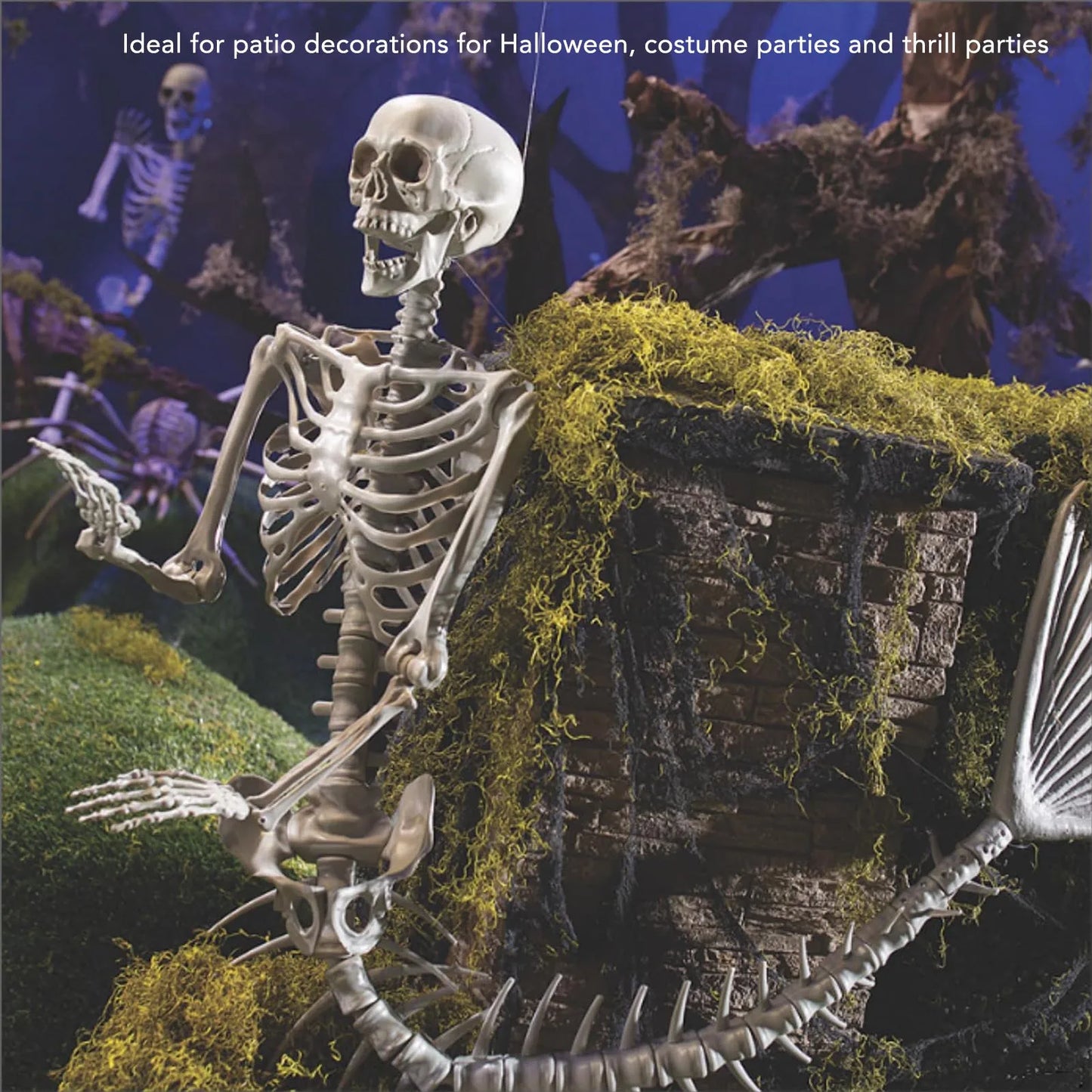 Life Size Skeleton Mermaid Halloween Outdoor Decorations Movable Joints Realistic Full Body Props