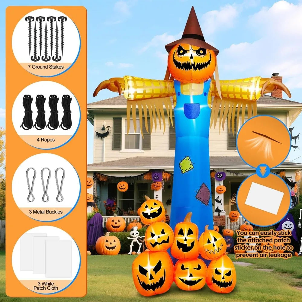 12.5ft Halloween Inflatable Pumpkin Scarecrow With Music LED