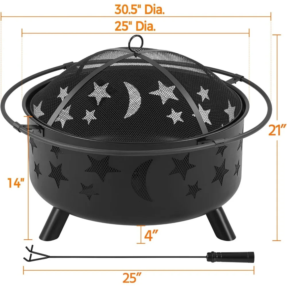 30 Inch Wood Burning Fire Pit With Spark Screen And Poker