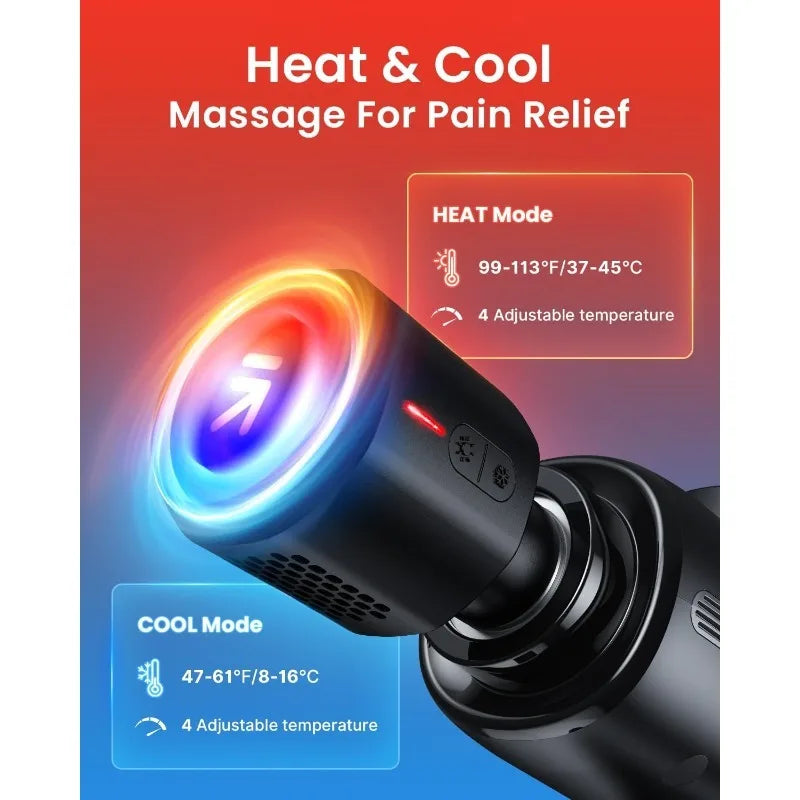 Thermacool Deep Tissue Massage Gun with Heat and Cold Head Handheld Muscle Massager FSA HSA Eligible Carry Case