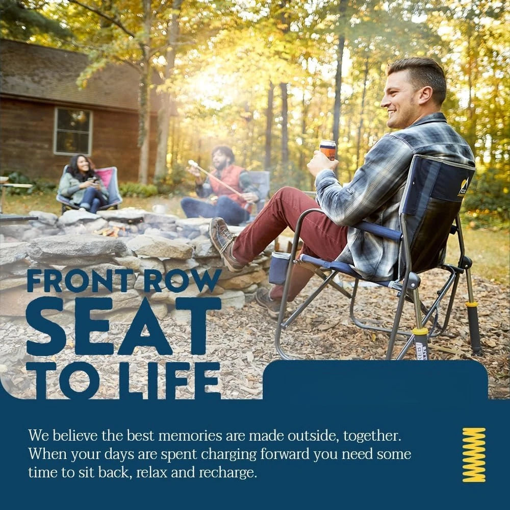 Rocker Camping Chair Portable Folding Rocking Chair with Solid Durable Armrests Drink Holder and Comfortable Backrest Cinnamon