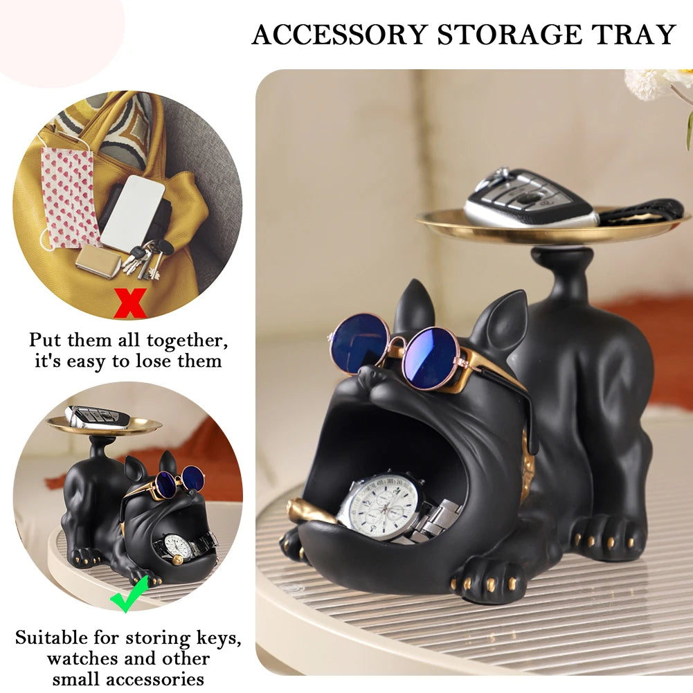 Decorative Pitbull Statue Resin Craft Animal Sculpture Storage Tray for Living Room Hallway Home Decoration