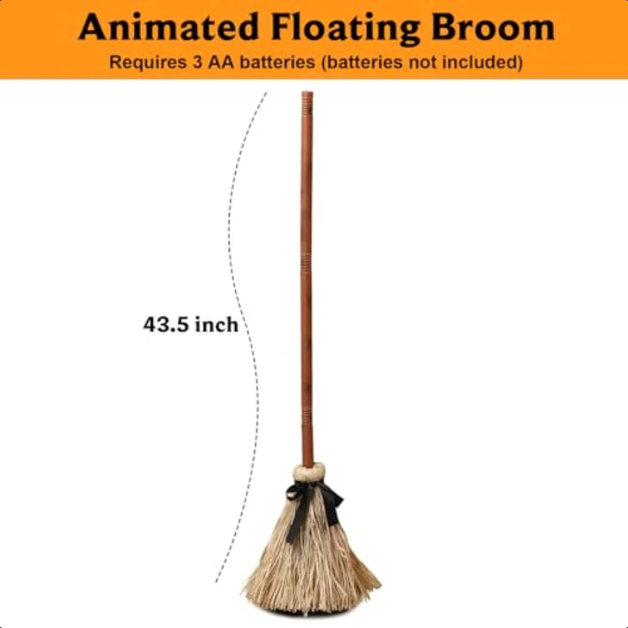 Halloween Animated Floating Witch Broom Indoor Party Decor
