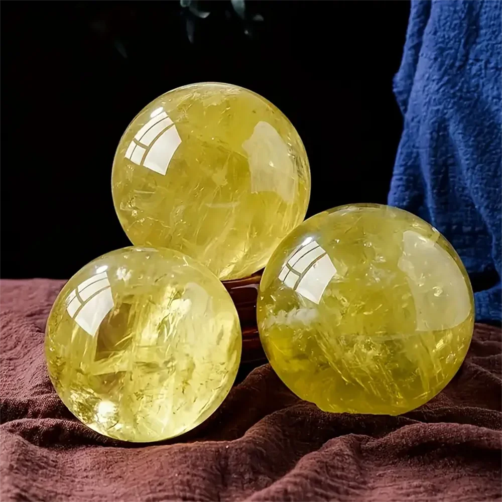 1pc AAAA+ grade natural lemon crystal ball, with golden shimmering silver content - the ideal crystal handicraft for crystal