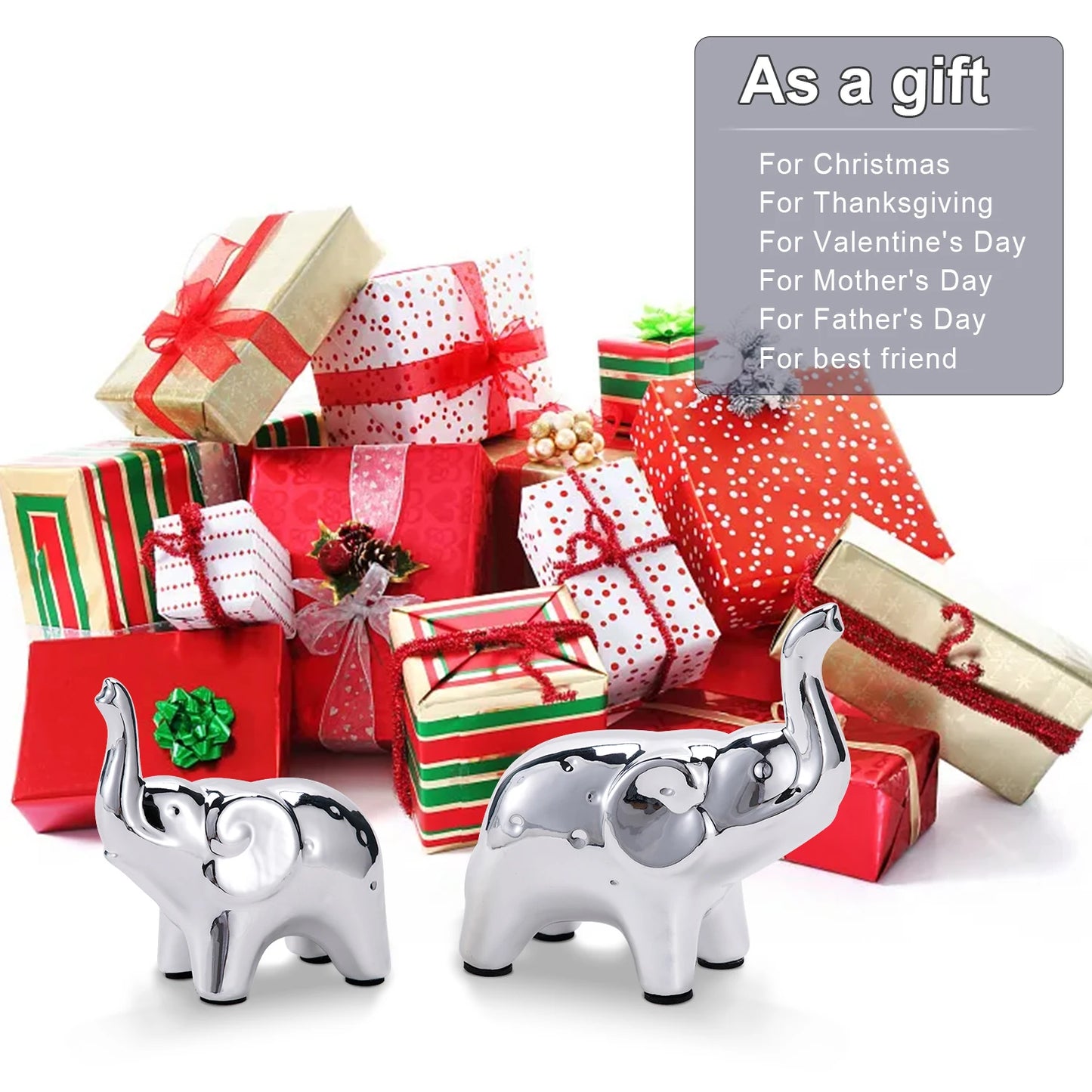 Ceramic Elephant Statue Pair Animal Sculpture Craft for Home Office Desktop Decor Wealth Lucky Gift for Christmas and Mother's Day
