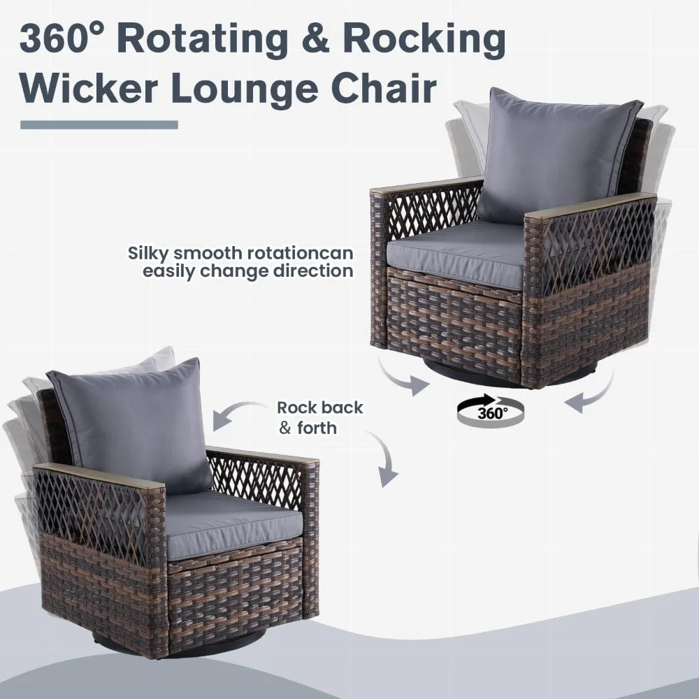 Patio Furniture Set Outdoor Swivel Glide Chairs with Ottomans Three Seat Sofa and Dining Table All Weather Conversation Set