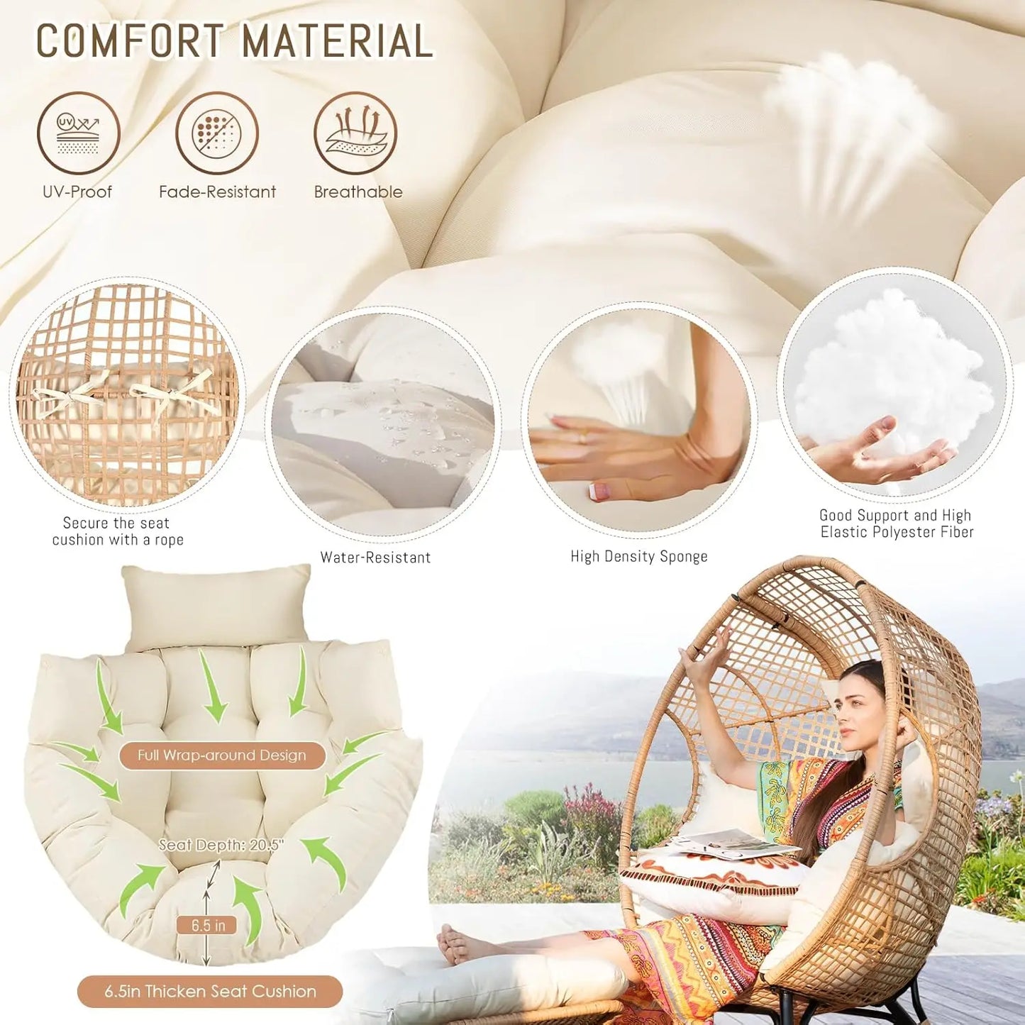 Egg Chair With Footrest Wicker Patio Lounger Ottoman