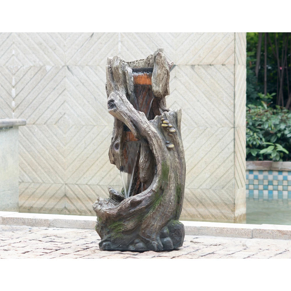 Tree Trunk Fountain Indoor Outdoor Polyresin Rustic Light