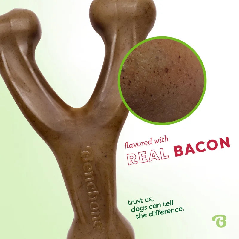 Durable Wishbone Dog Chew Toy for Aggressive Chewers Real Bacon Flavor Tough Long Lasting Chew Bone for Puppies