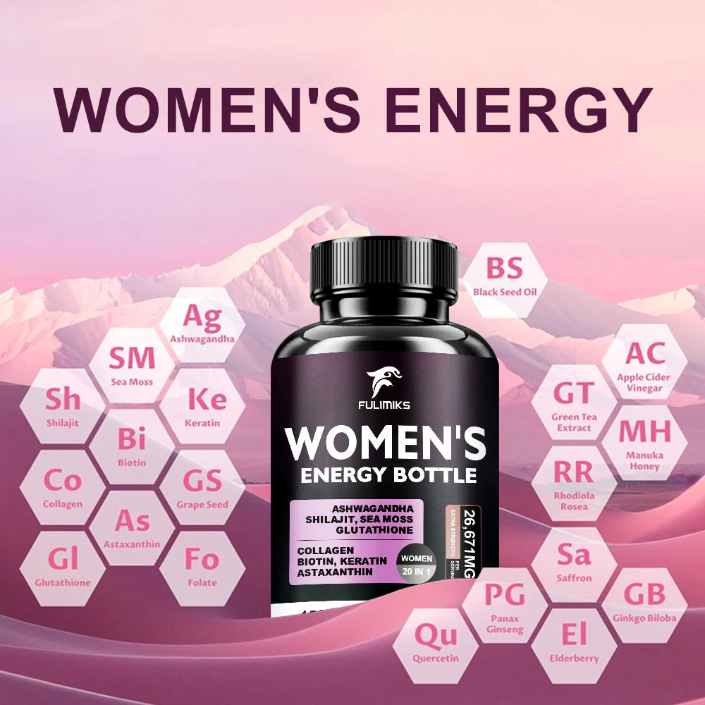 Women's Energy Pills Supplements with Sea Moss, Shilajit, Ashwagandha, Women's Health- 120 Capsules