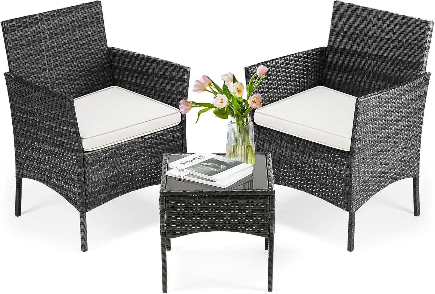 Patio Furniture Set 4 Pieces Outdoor Wicker Furniture with Coffee Table Modern Rattan Patio Chairs Conversation Set with Sofa