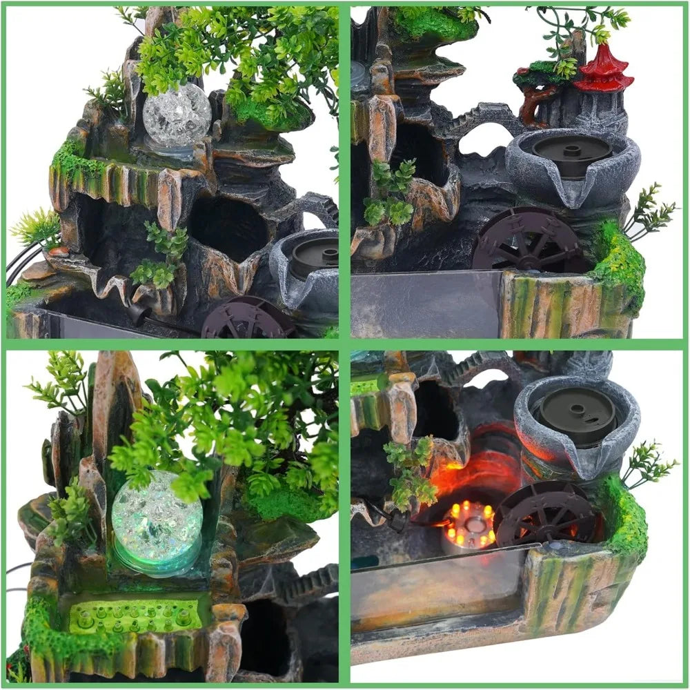 Tabletop Fountains Indoor Waterfall Fountain Indoor Water Fountains and Waterfalls with Light Desk Fountain with Plant & Mist