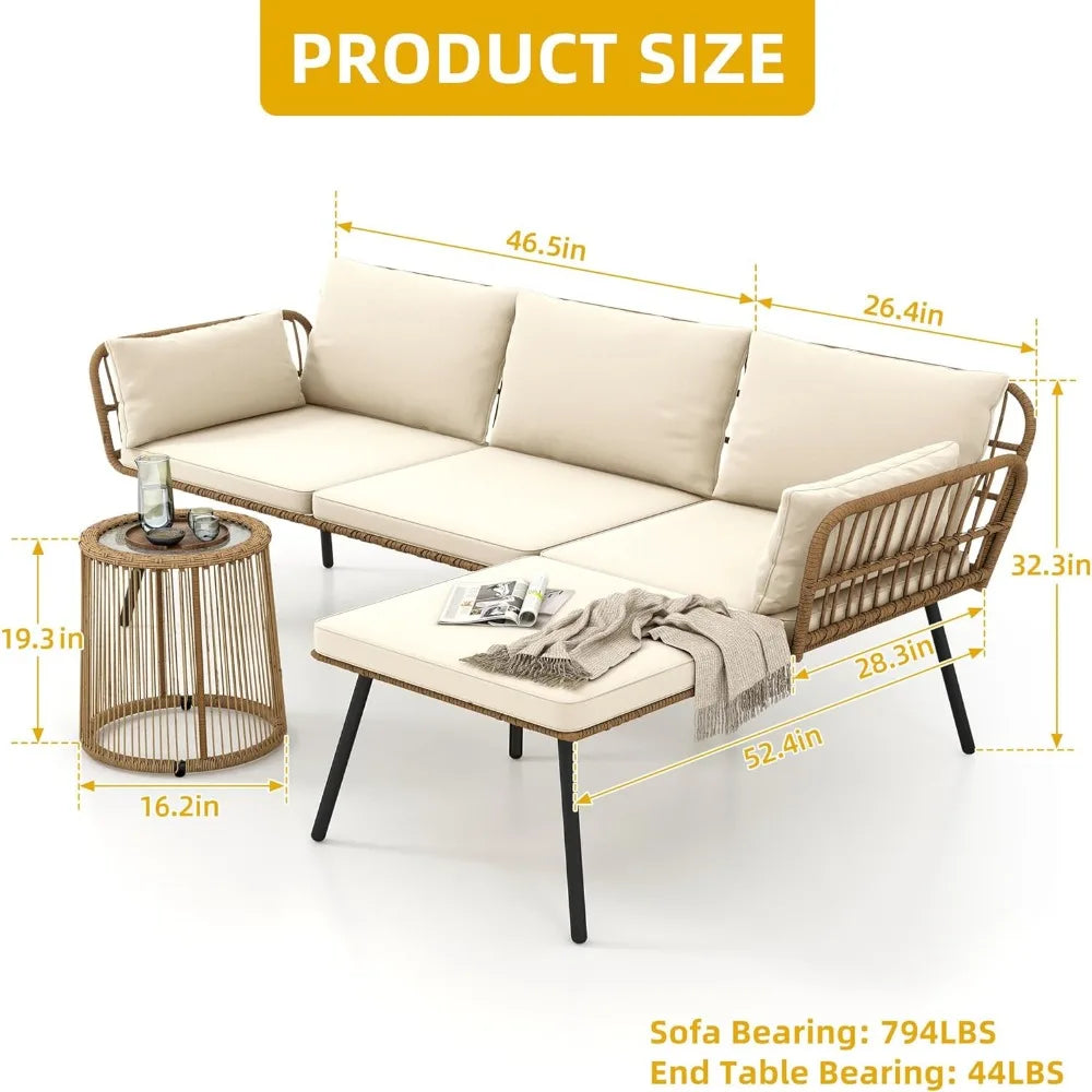 Patio 3 Piece Outdoor Wicker Conversation Set Coffee Table