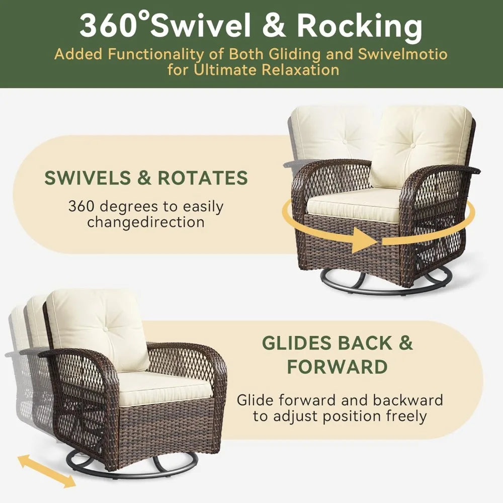3 Pieces Patio Furniture Set With Swivel Rocker Chairs Set Of 2 Wicker Outdoor Bistro Set With Rocking Chair And Thickened Cushions