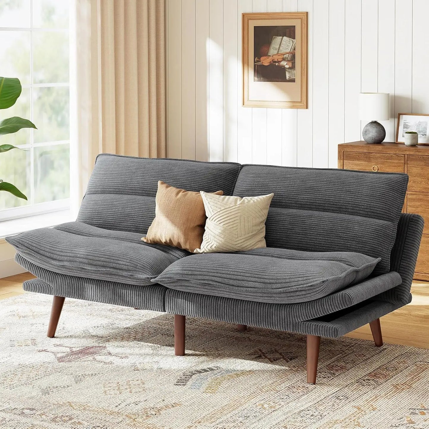 Convertible Futon Sofa Bed With Adjustable Backrest