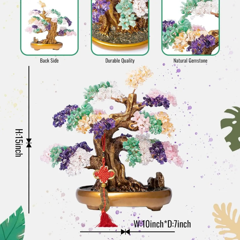 Natural Chakra Gemstone Crystal Bonsai Tree of Life Large Feng Shui Money Tree for Luck and Wealth Desk Decoration