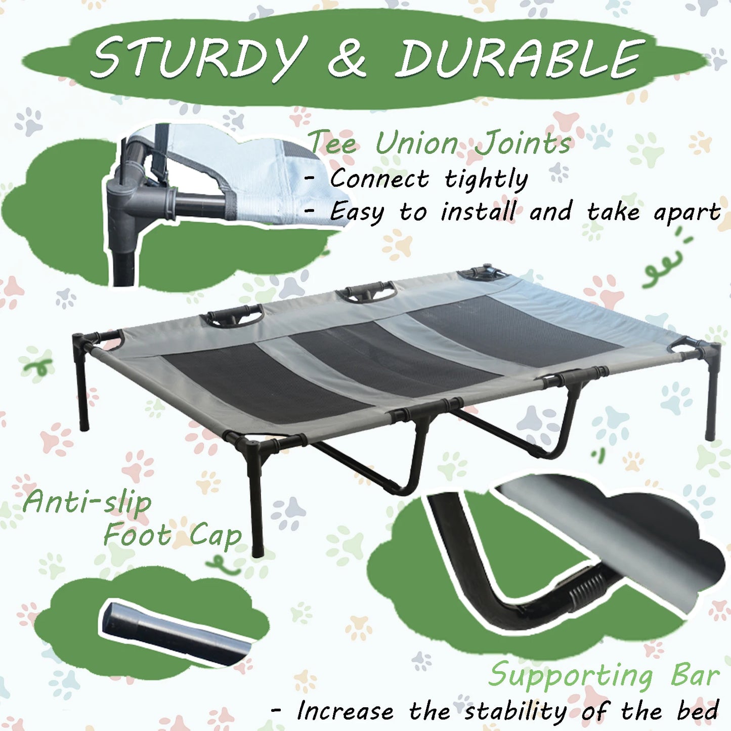 Dog Bed With Canopy Anti Scratch Oxford Fabric Portable Elevated Cot For Summer Indoor Outdoor Use