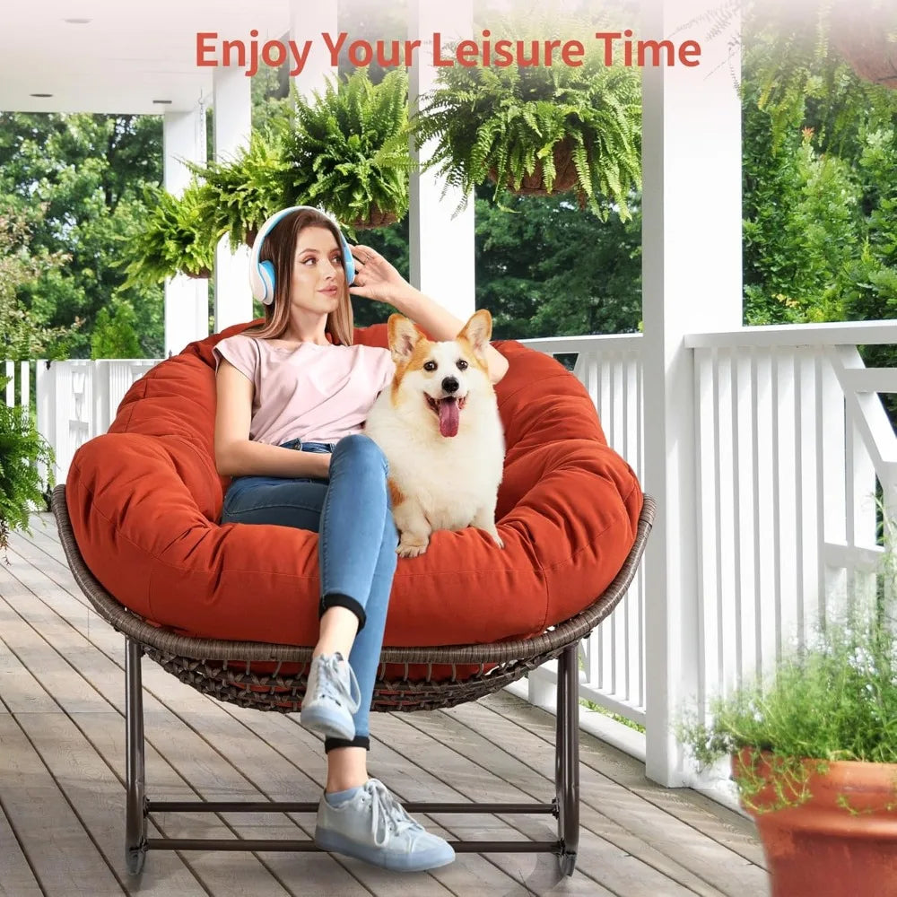Oversized Patio Papasan Rocking Chair With Padded Cushion