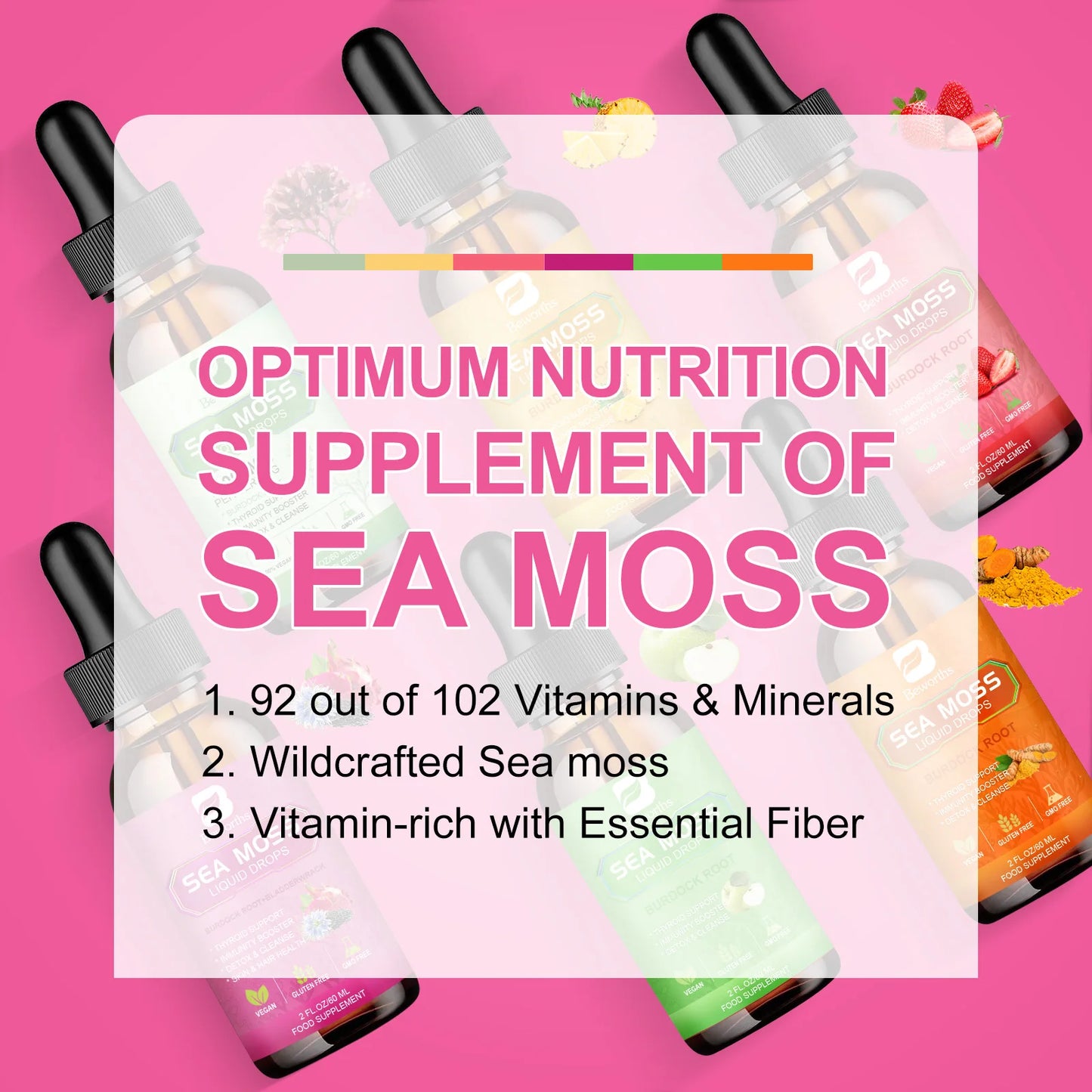 Beworths 3000mg Seamoss Liquid Drops Organic Black Seed Oil Burdock Root Bladder Immunity Hair Skin Digestion Health 60ml