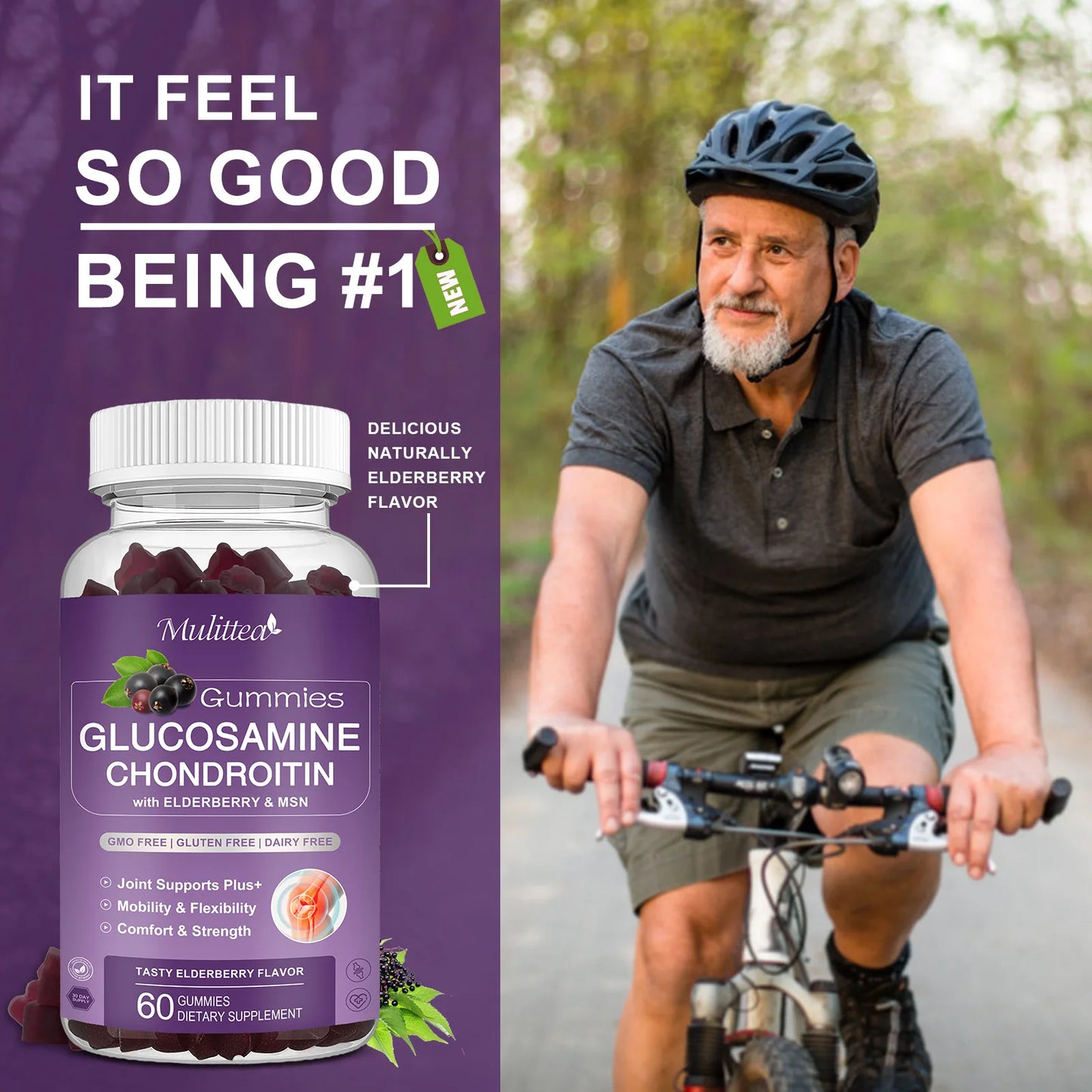 Mulittea Glucosamine 1500 Milligram Chondroitin Gummies Joint Support Antioxidant Immune Support Supplement for Adults