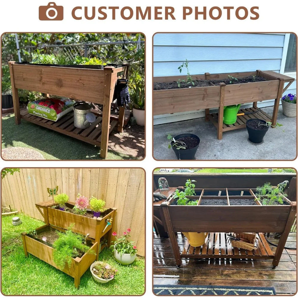 Raised Garden Bed with Legs Outdoor Elevated Garden Box with Storage Shelf and Protective Liner for Backyard Patio Balcony 80x23x30 Inches